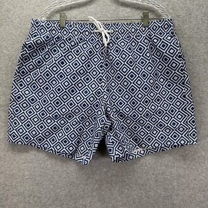 Collars & Co Swim Trunks Mens XL Blue Navy Geo Print Mesh Lined Drawstring